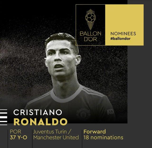 c罗总共拿过多少金球奖(37岁的C罗连续18个赛季入选金球奖30人候选)(1)