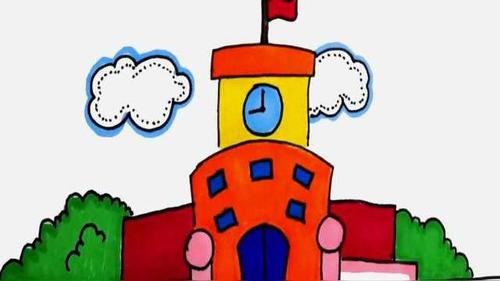 美丽的校园简笔画带颜色(一二三年级美丽的校园简笔画)(5)