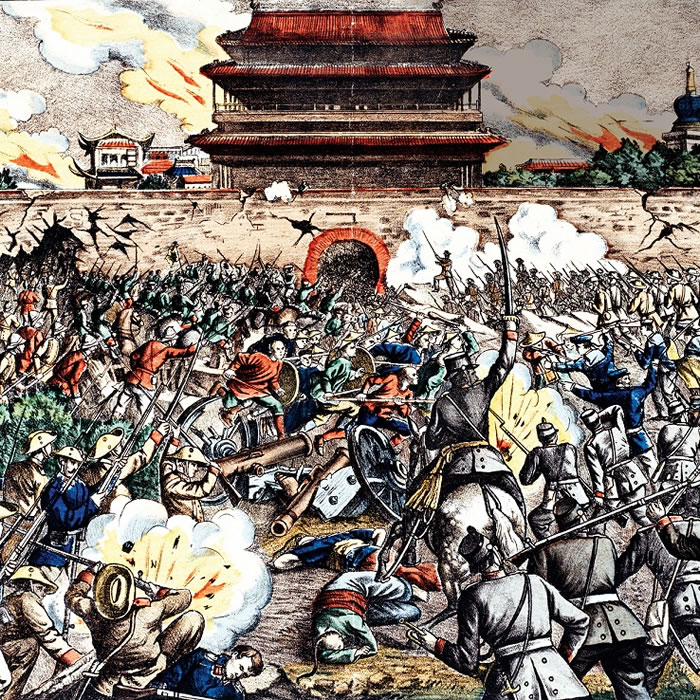 1900年的义和团之乱引来八国联军,此为德国刊物的绘图。 PHOTOGRAPH BY ALBUM