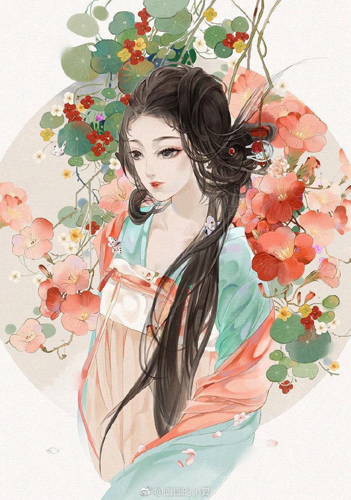 一组超美的古风美女手绘插画,真的太好看了! 画师:画画的小夏