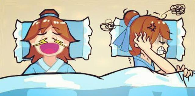 《看图猜成语》两个人休息，睡着的电闪雷鸣，没睡着的心情烦躁