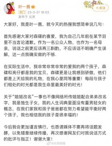 ​叶一茜之前在综艺节目说“森碟觉得弟弟很有心机”……